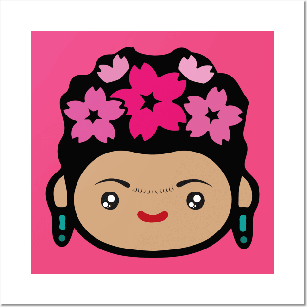 Adorable Frida Kahlo Mexican female artist cute kawaii portrait Wall Art by T-Mex